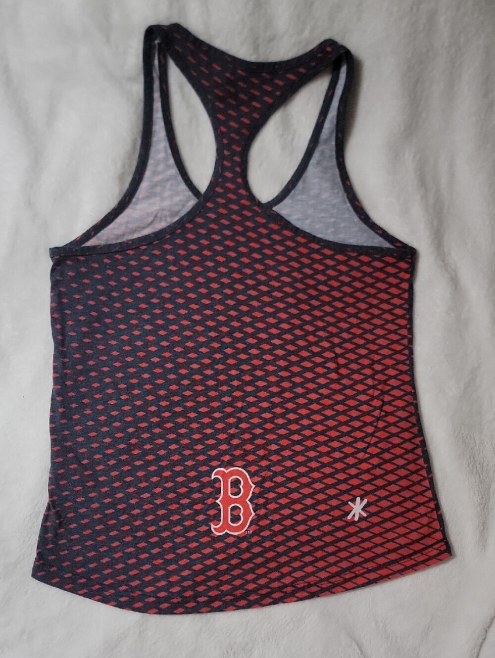 Women's Red Patterned Racerback Tank Top with Graphic 'B' - Picture 4 of 7